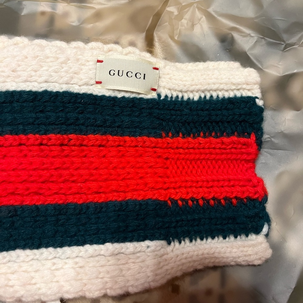 Gucci NWT Sherry Line Green Red White Wool Knit Unisex Scarf - Picture 9 of 12